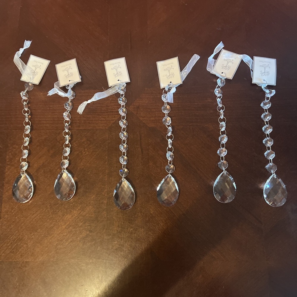 Crystal Clear Glass Christmas‎ Wedding Party Ornaments Teardrop Shape Set Of 6
